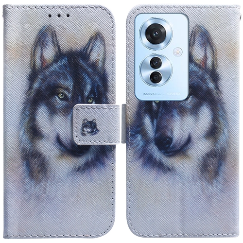 

For OPPO Reno11 F Global Coloured Drawing Flip Leather Phone Case(White Wolf)