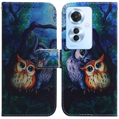 

For OPPO Reno11 F Global Coloured Drawing Flip Leather Phone Case(Oil Painting Owl)