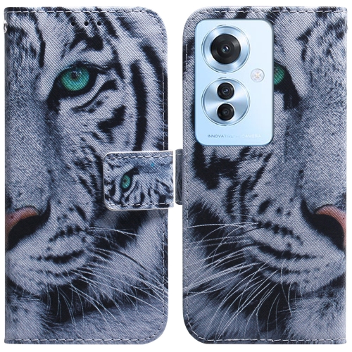 

For OPPO Reno11 F Global Coloured Drawing Flip Leather Phone Case(Tiger)
