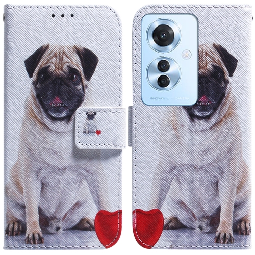 

For OPPO Reno11 F Global Coloured Drawing Flip Leather Phone Case(Pug)