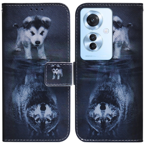 

For OPPO Reno11 F Global Coloured Drawing Flip Leather Phone Case(Wolf and Dog)