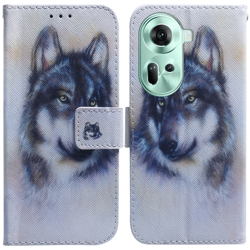 

For OPPO Reno11 Global Coloured Drawing Flip Leather Phone Case(White Wolf)