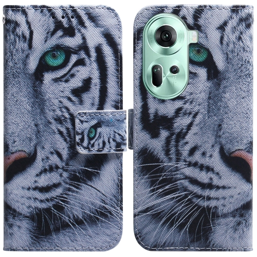 

For OPPO Reno11 Global Coloured Drawing Flip Leather Phone Case(Tiger)