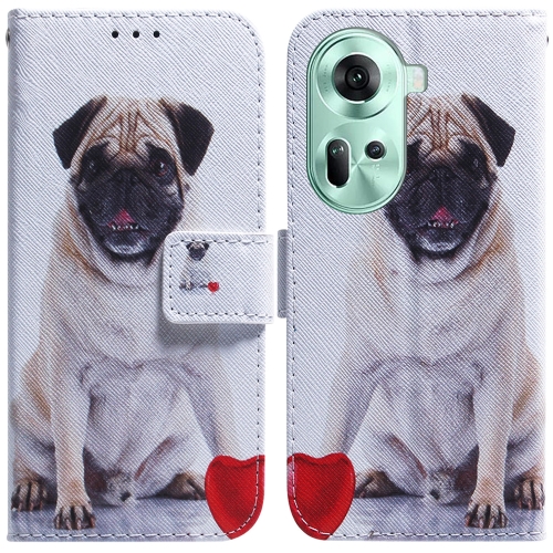 

For OPPO Reno11 Global Coloured Drawing Flip Leather Phone Case(Pug)