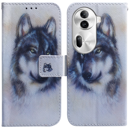 

For OPPO Reno11 Pro Global Coloured Drawing Flip Leather Phone Case(White Wolf)