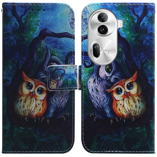 

For OPPO Reno11 Pro Global Coloured Drawing Flip Leather Phone Case(Oil Painting Owl)