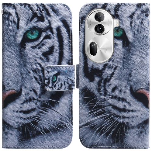 

For OPPO Reno11 Pro Global Coloured Drawing Flip Leather Phone Case(Tiger)