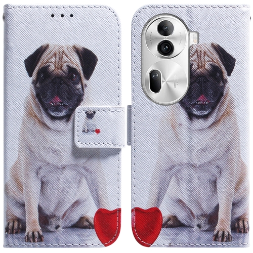 

For OPPO Reno11 Pro Global Coloured Drawing Flip Leather Phone Case(Pug)