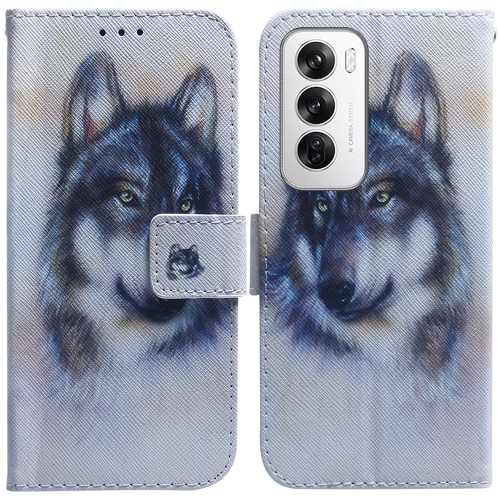 

For OPPO Reno12 5G Global Coloured Drawing Flip Leather Phone Case(White Wolf)