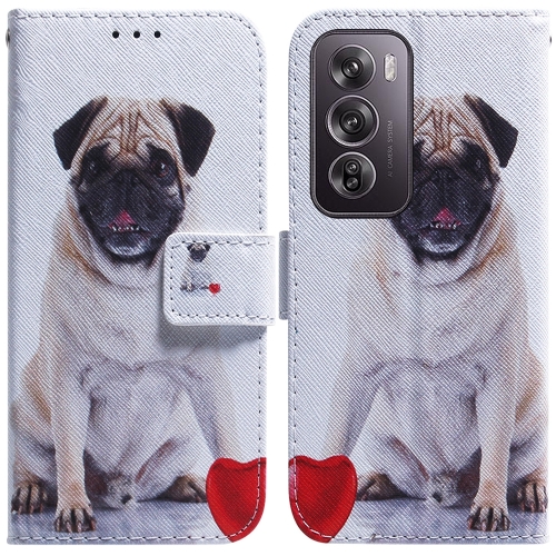 

For OPPO Reno12 Pro 5G Global Coloured Drawing Flip Leather Phone Case(Pug)