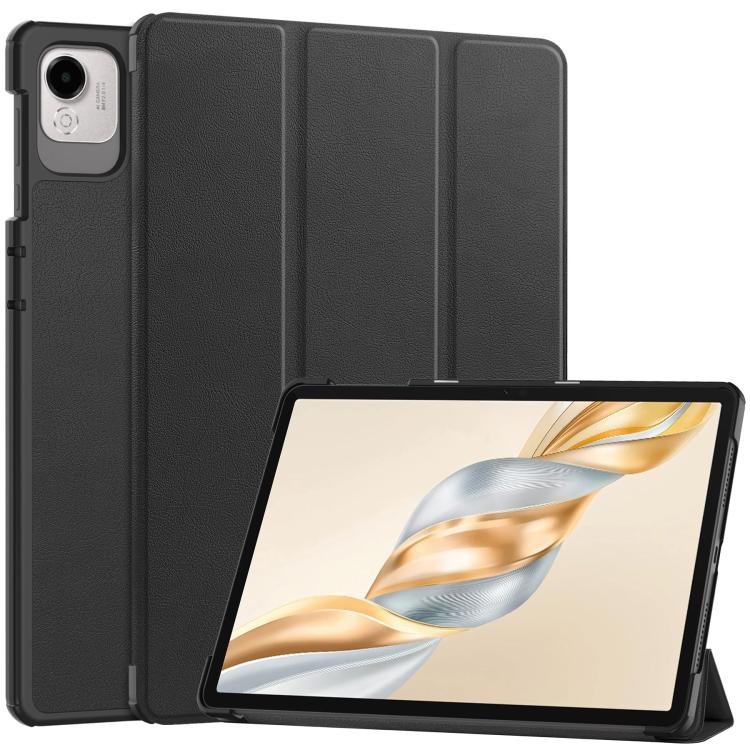 

For Honor Pad X9 Pro Custer Pure Color 3-Fold Holder Leather Tablet Case(Black)
