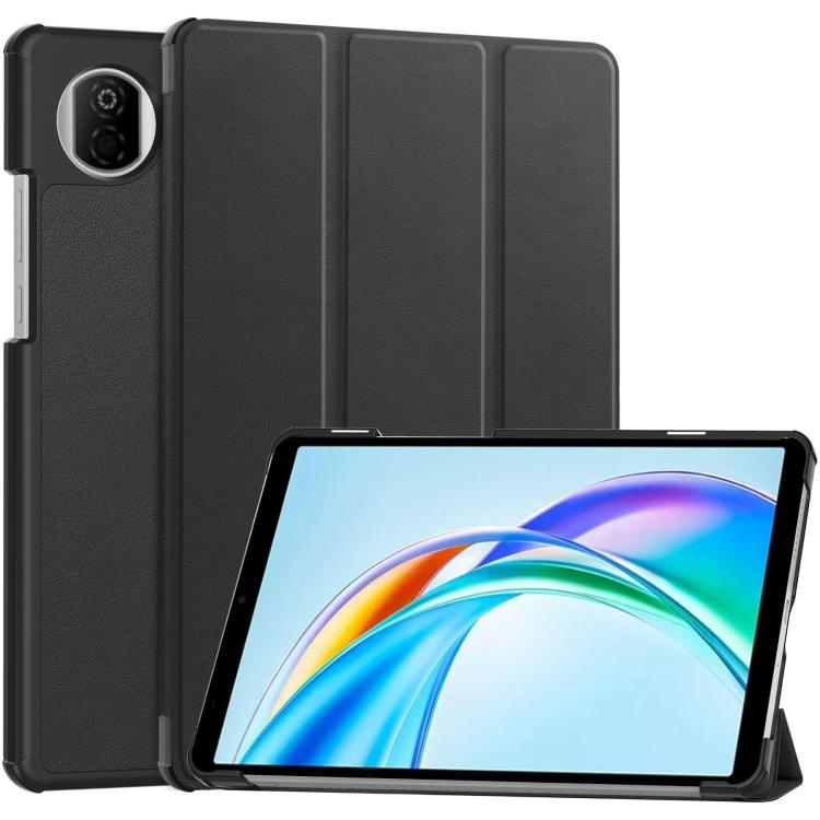 

For Honor Pad X7 2025 Custer Texture 3-Fold Holder Leather Smart Tablet Case(Black)