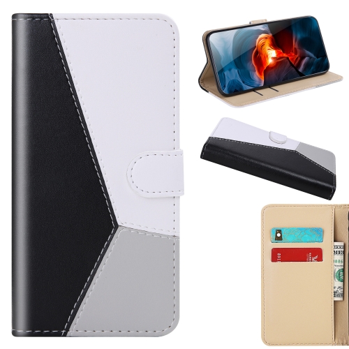 

For Xiaomi Redmi Note 12 4G Global Tricolor Stitching Horizontal Flip Leather Phone Case(Black)