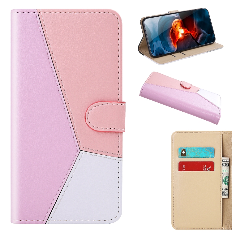 

For Xiaomi 13 Tricolor Stitching Horizontal Flip Leather Phone Case(Pink)