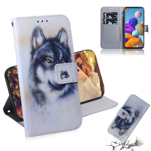 

For Samsung Galaxy A21s Colored Drawing Horizontal Flip Leather Case with Holder & Card Slot & Wallet(White Wolf)