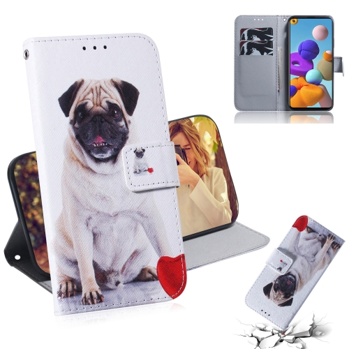 

For Samsung Galaxy A21s Colored Drawing Horizontal Flip Leather Case with Holder & Card Slot & Wallet(Pug)