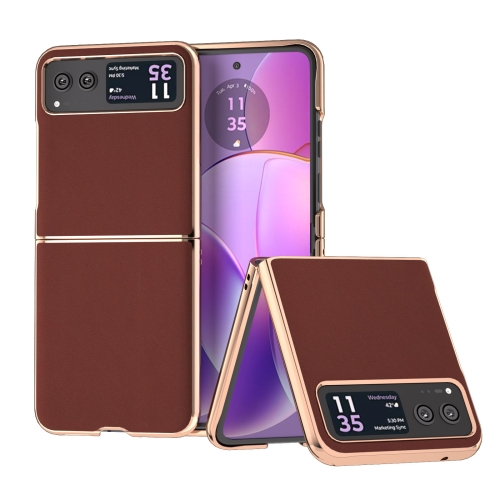 

For Motorola Razr 40 Genuine Leather Silk Series Nano Plating Phone Case(Coffee)