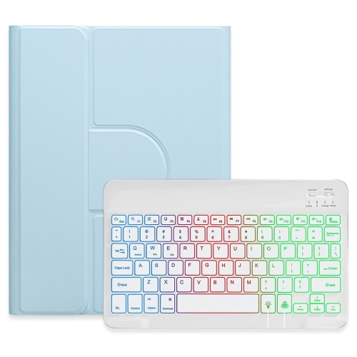 

For iPad Air 2022 / iPad Pro 11 2021 Three-color Backlight White 360 Degree Rotatable Bluetooth Keyboard Leather Case(Sky Blue)