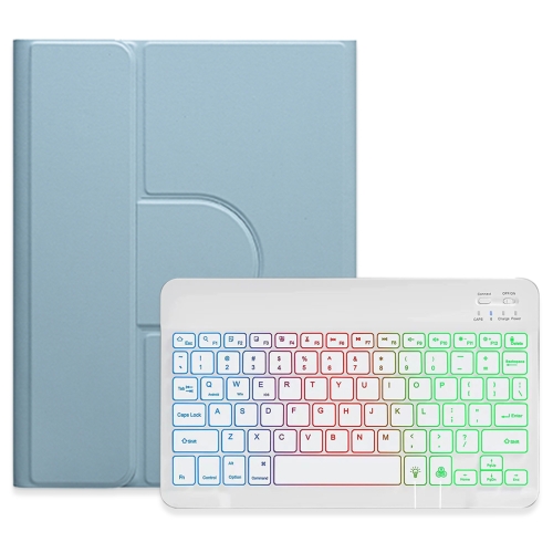 

For iPad 10.2 2021 / Air 2019 Three-color Backlight White 360 Degree Rotatable Bluetooth Keyboard Leather Case(Mist Blue)