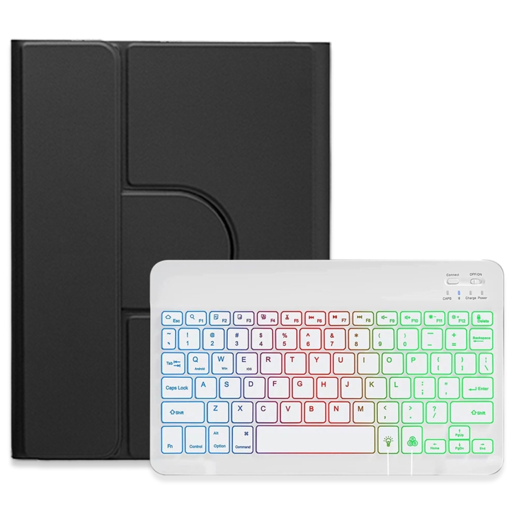 

For iPad 10.2 2021 / Air 2019 Three-color Backlight White 360 Degree Rotatable Bluetooth Keyboard Leather Case(Black)