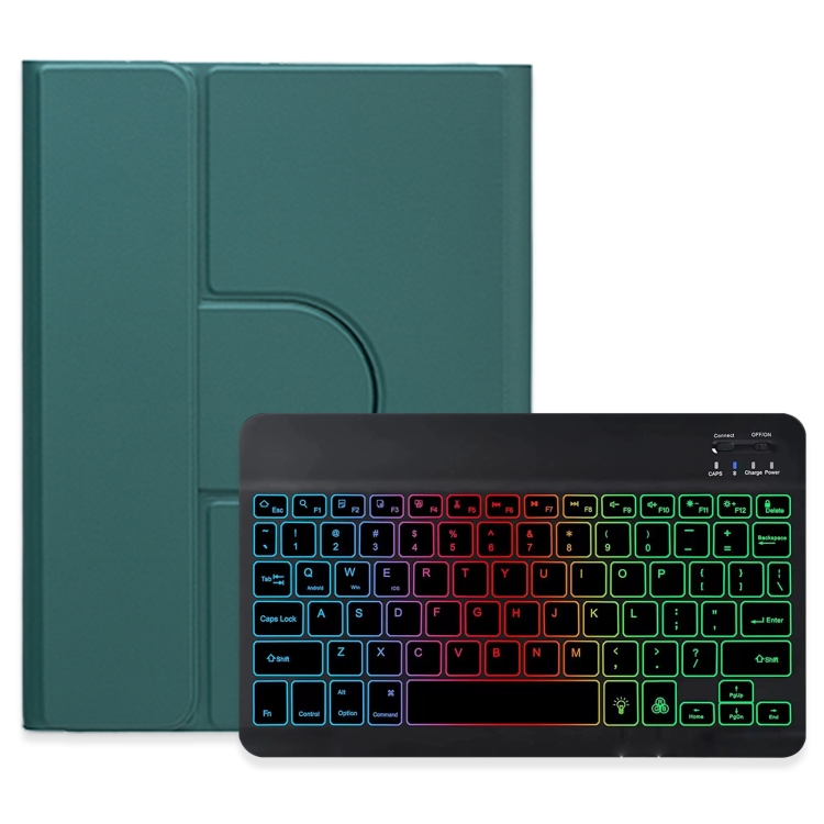 

For iPad 10.2 2021 / Air 2019 Three-color Backlight Black 360 Degree Rotatable Bluetooth Keyboard Leather Case(Dark Green)
