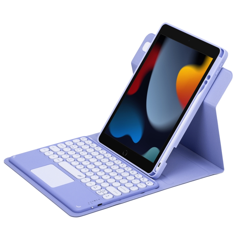 

For iPad 10.2 2021 / Air 2019 Round Button 360 Degree Rotatable Bluetooth Keyboard Leather Case with Touchpad(Light Purple)