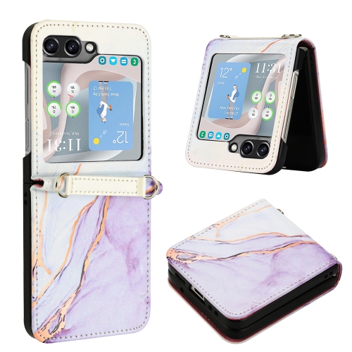 

For Samsung Galaxy Z Flip5 PT003 Marble Pattern Flip Leather Phone Case(White Purple LS006)