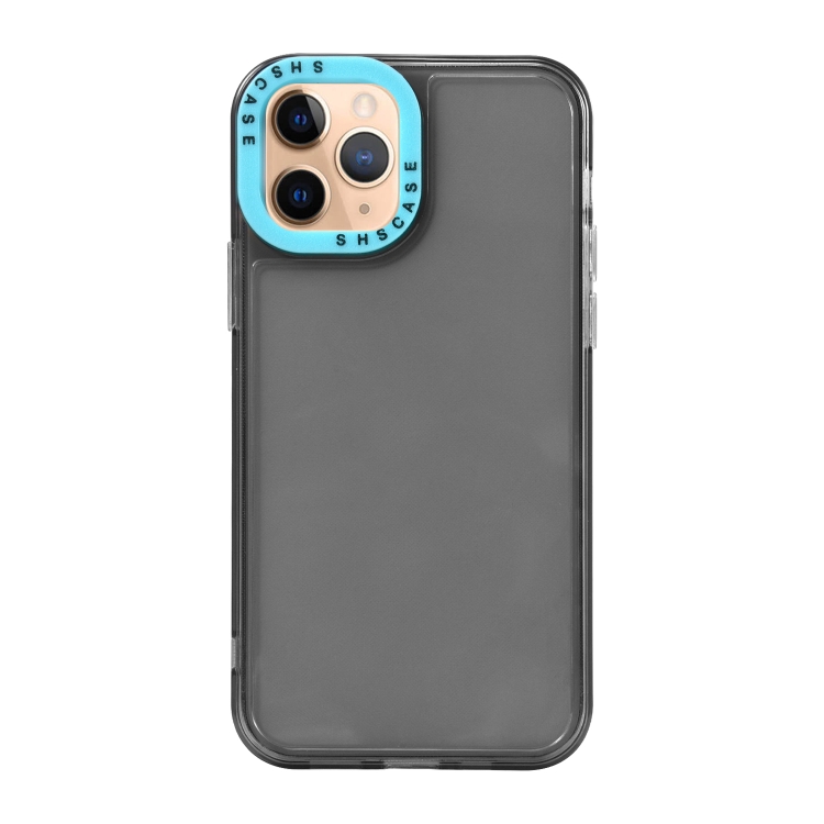 

For iPhone 11 Pro Color Contrast Lens Frame Transparent TPU Phone Case(Black + Sky Blue)