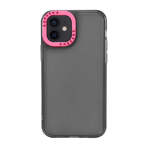 

For iPhone 12 Color Contrast Lens Frame Transparent TPU Phone Case(Black + Rose Red)