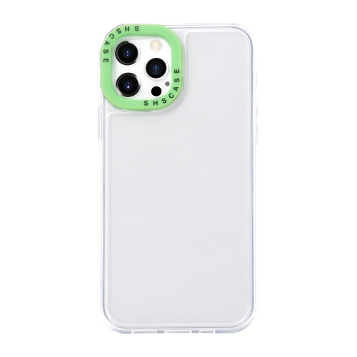 

For iPhone 12 Pro Color Contrast Lens Frame Transparent TPU Phone Case(Transparent + Green)