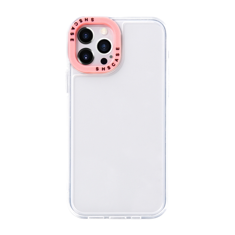 

For iPhone 14 Pro Color Contrast Lens Frame Transparent TPU Phone Case(Transparent + Light Pink)