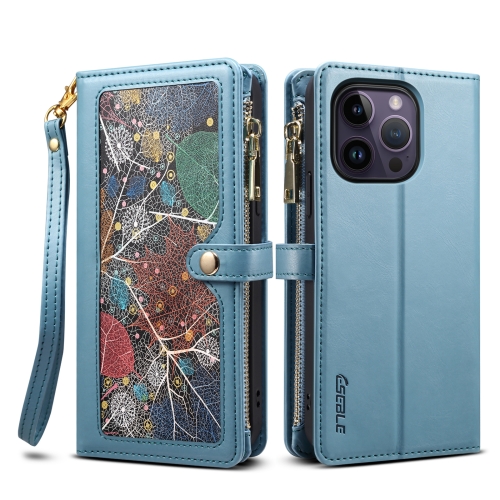 

For iPhone 15 Pro Max ESEBLE Star Series Lanyard Zipper Wallet RFID Leather Case(Blue)