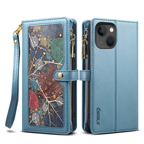 

For iPhone 15 ESEBLE Star Series Lanyard Zipper Wallet RFID Leather Case(Blue)