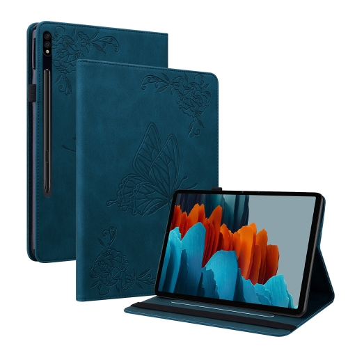 

For Samsung Galaxy Tab S9+ Butterfly Flower Embossed Leather Tablet Case(Blue)