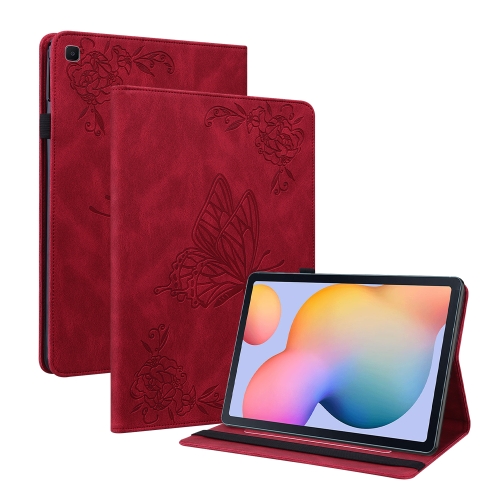 

For Samsung Galaxy Tab S5e/T720/T725 Butterfly Flower Embossed Leather Tablet Case(Red)