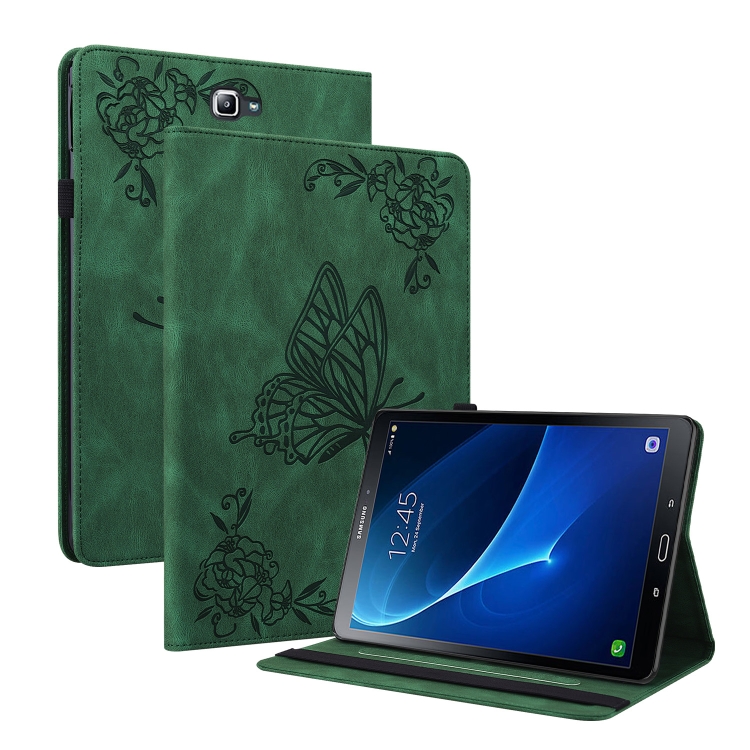

For Samsung Galaxy Tab A 10.1 2016/T580/T585 Butterfly Flower Embossed Leather Tablet Case(Green)