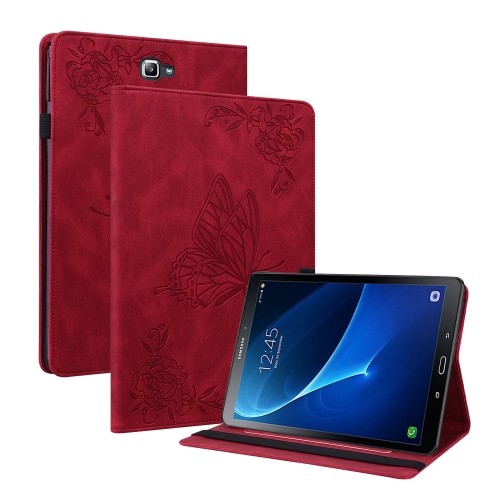 

For Samsung Galaxy Tab A 10.1 2016/T580/T585 Butterfly Flower Embossed Leather Tablet Case(Red)