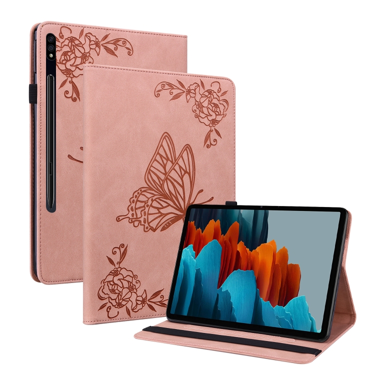

For Samsung Galaxy Tab S7+/S7 FE/S8+ Butterfly Flower Embossed Leather Tablet Case(Rose Gold)