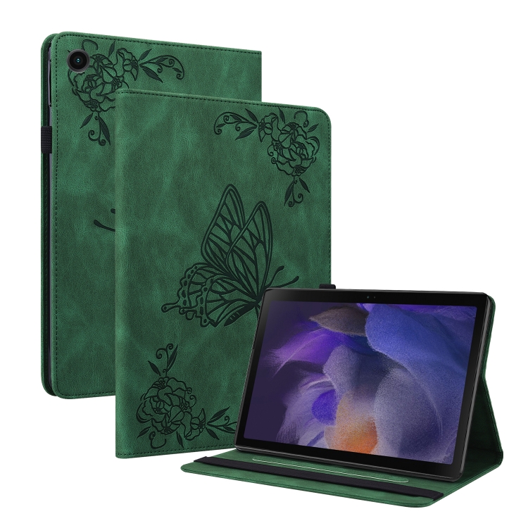 

For Samsung Galaxy Tab А9 Butterfly Flower Embossed Leather Tablet Case(Green)