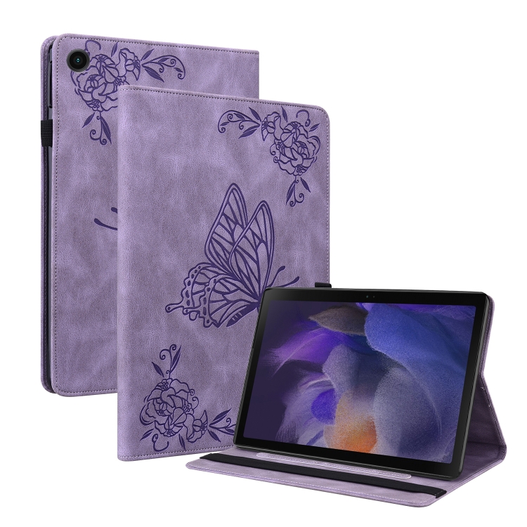 

For Samsung Galaxy Tab A11 / А9 Butterfly Flower Embossed Leather Tablet Case(Purple)