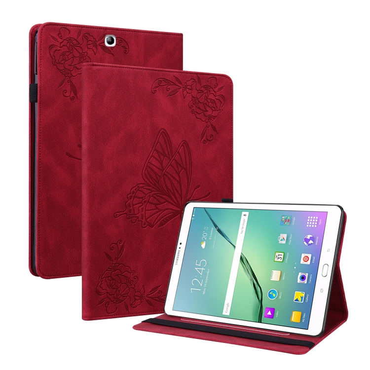 

For Samsung Galaxy Tab S2 9.7 T810 T815 Butterfly Flower Embossed Leather Tablet Case(Red)