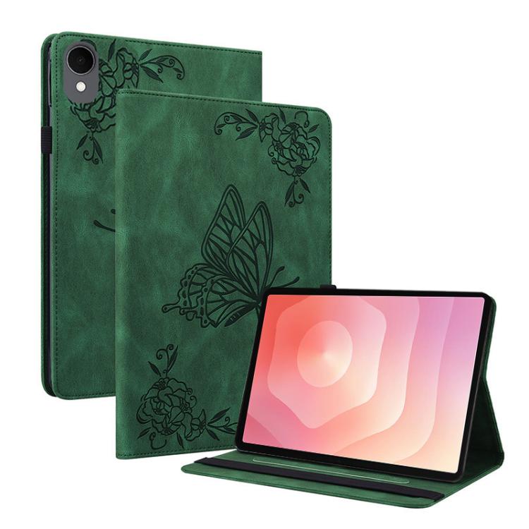 

For Samsung Galaxy Tab S11 Butterfly Flower Embossed Leather Tablet Case(Green)