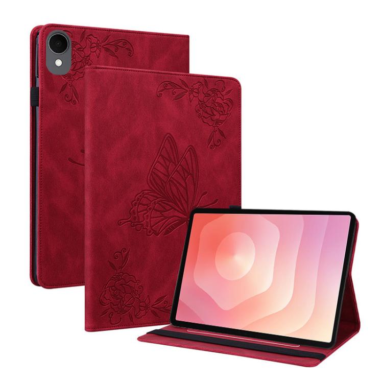 

For Samsung Galaxy Tab S11 Butterfly Flower Embossed Leather Tablet Case(Red)