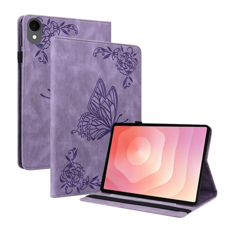 

For Samsung Galaxy Tab S11 Butterfly Flower Embossed Leather Tablet Case(Purple)