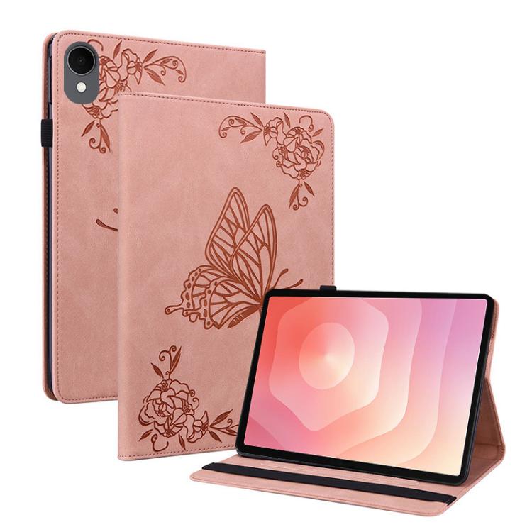 

For Samsung Galaxy Tab S11 Butterfly Flower Embossed Leather Tablet Case(Rose Gold)