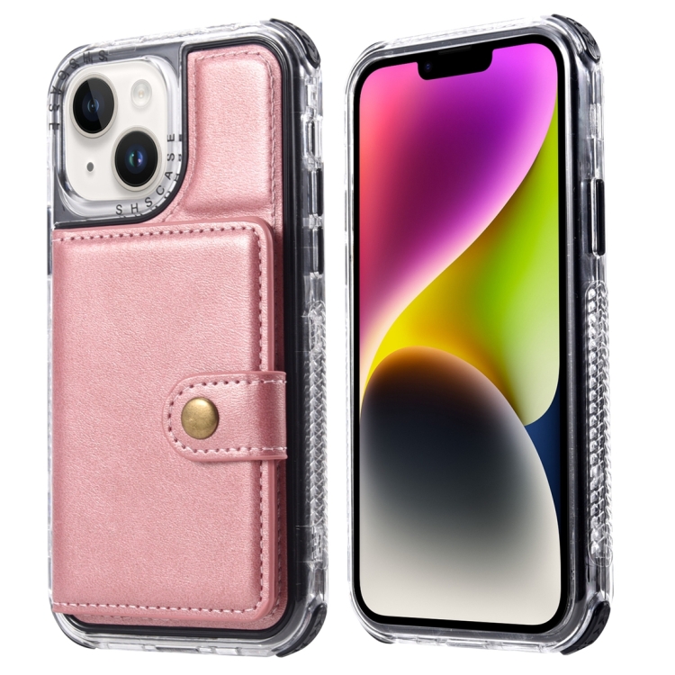 

For iPhone 14 Wallet Card Bag PU Back Cover Phone Case(Rose Gold)