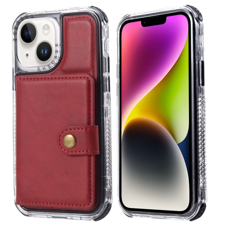 

For iPhone 14 Plus Wallet Card Bag PU Back Cover Phone Case(Red)