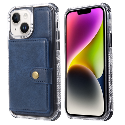 

For iPhone 14 Wallet Card Bag PU Back Cover Phone Case(Blue)