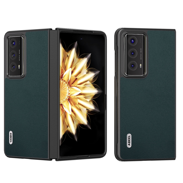 

For Honor Magic V2 ABEEL Genuine Leather Luolai Series Phone Case(Dark Green)