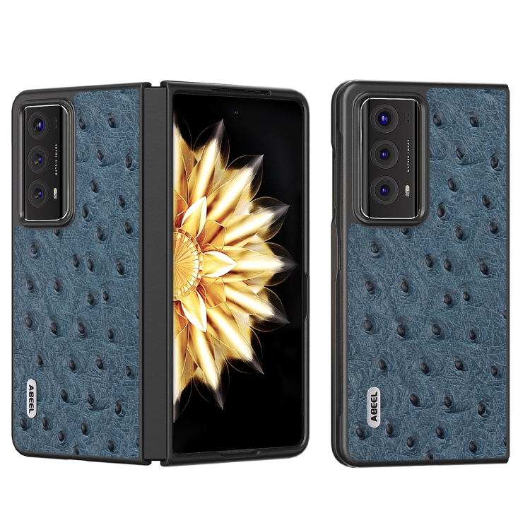 

For Honor Magic V2 ABEEL Genuine Leather Ostrich Texture Phone Case(Blue)